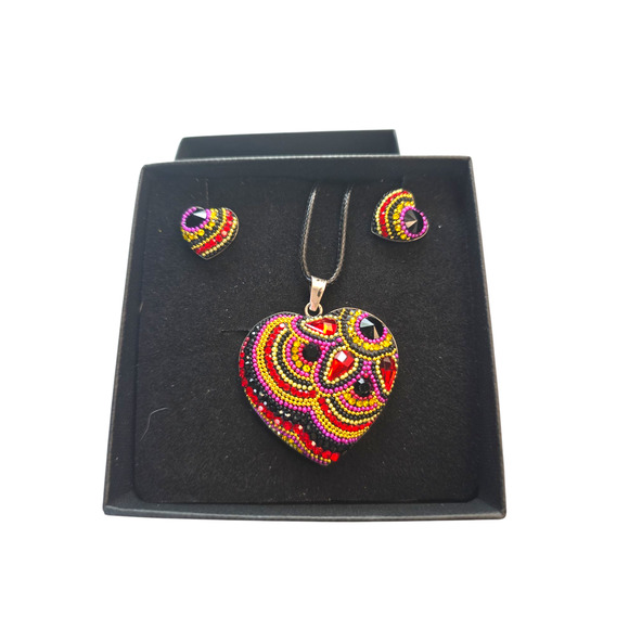 Rubylishious 
Silver set of earrings and pendant multicolor heart shape pendant - Picture 2 of 2